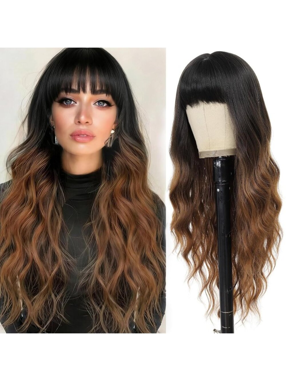 Women's Blonde 1 26 Inch Natural Looking Heat Resistant Synthetic Wigs Bangs
